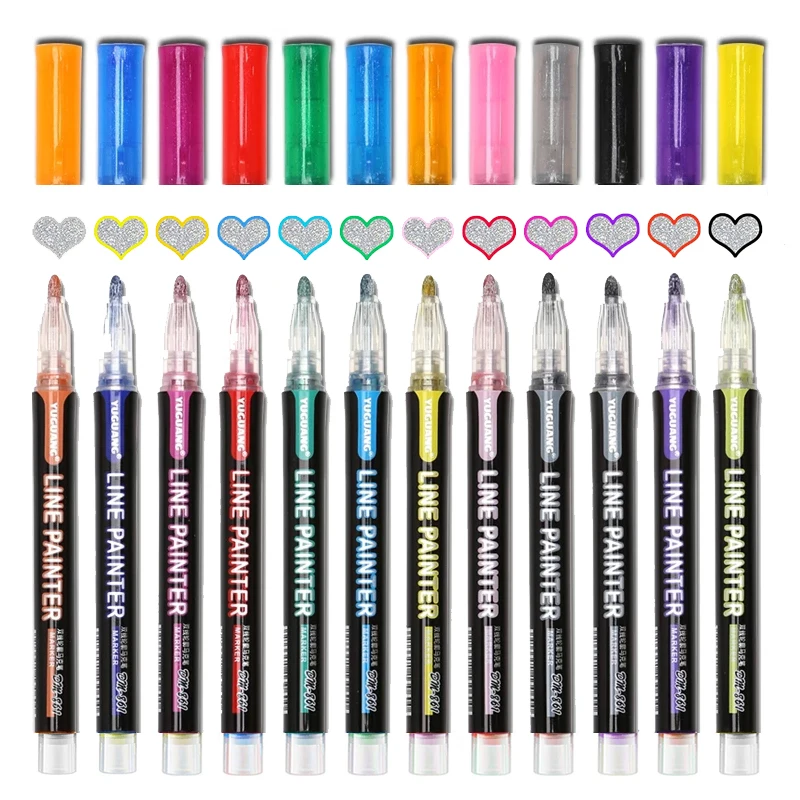 

8 /12 Pcs Outline Paint Marker Pen Double Line Pen Metal Marker Glitter Diy Album Scrapbooking for Drawing Painting Doodling