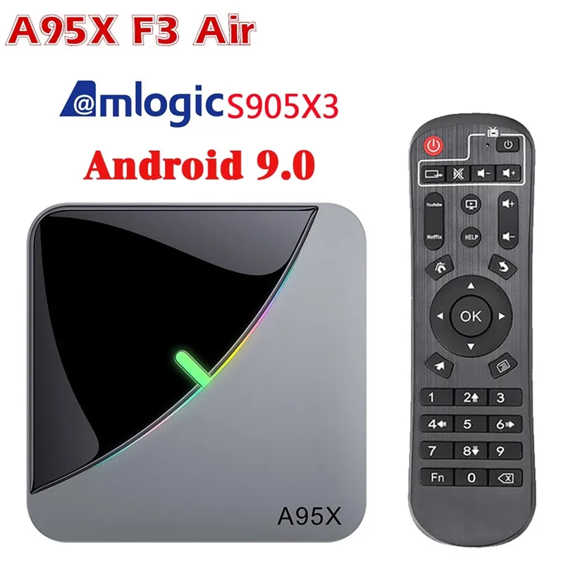 

A95X F3 Air RGB Light TV Box Android 9.0 Amlogic S905X3 Smart TV BOX 4GB 32GB Dual Wifi 4K 60fps For Youtube 4K Media Player