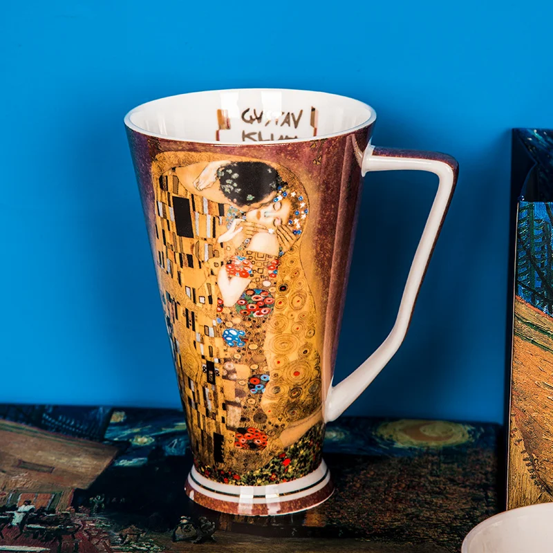 Klimt картина Поцелуй Дизайн тонкой кости Китай кофейная кружка & Ван Гог