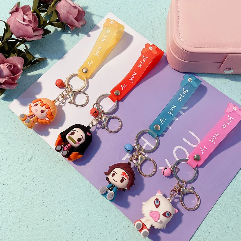 

Cartoon Anime Figure Demon Slayer Pendant Kamado Tanjirou Nezuko Agatsuma Zenitsu Key Chain Women Dackpack Car Pendant Key Ring