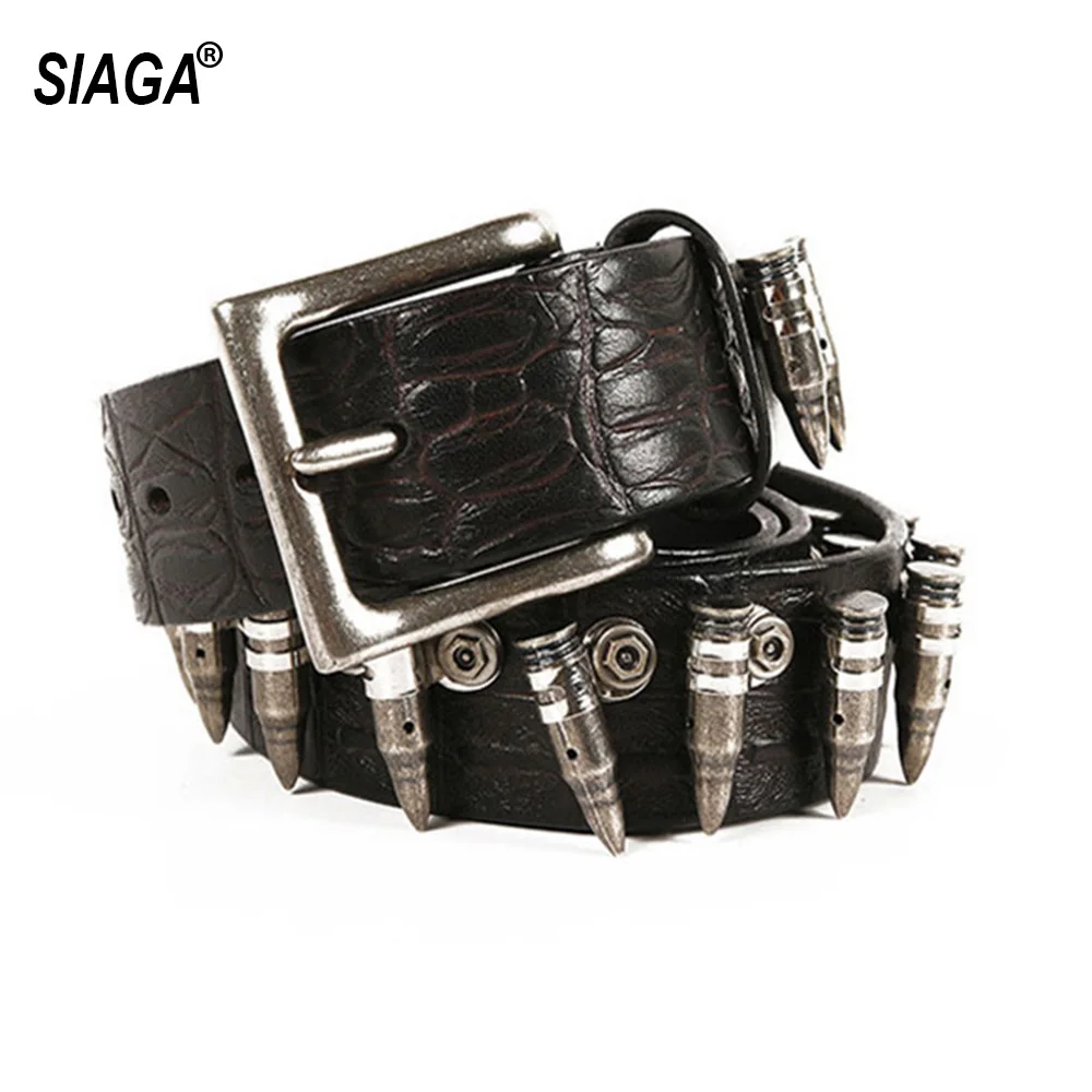 Unisex Personalized Hip Hop Rock Metal Bullet Western Cowboy Accessories Cowhide Leather Belts for Women & Men 3.8cm SA023