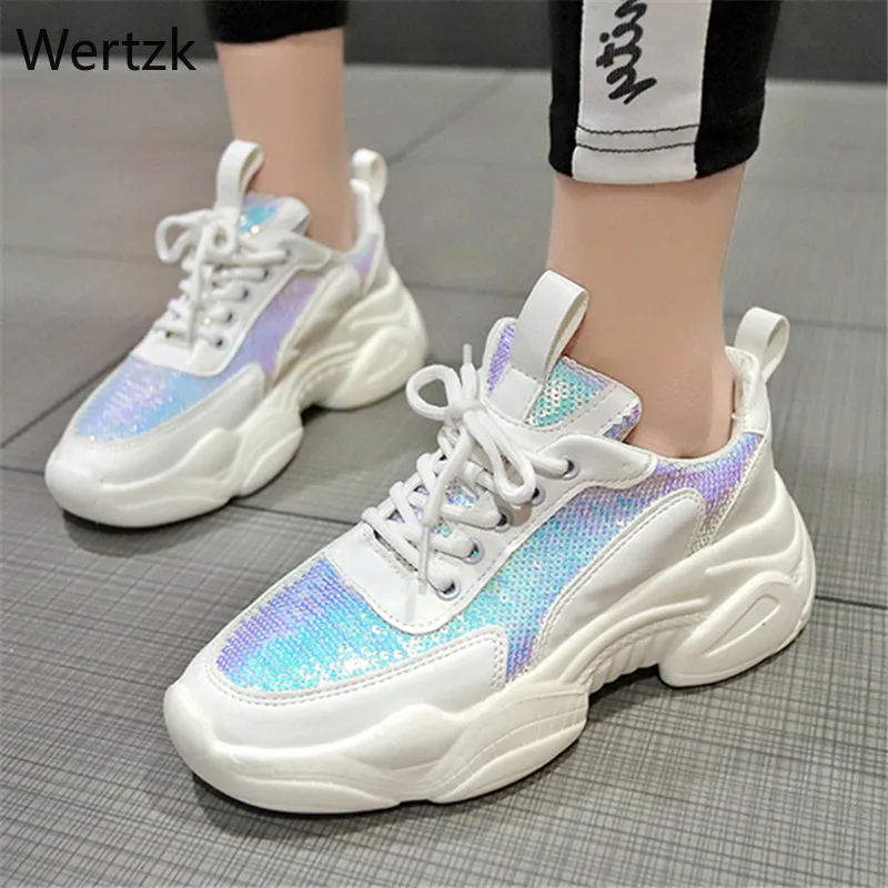 Женские кроссовки на платформе модные спортивные с блестками и кристаллами