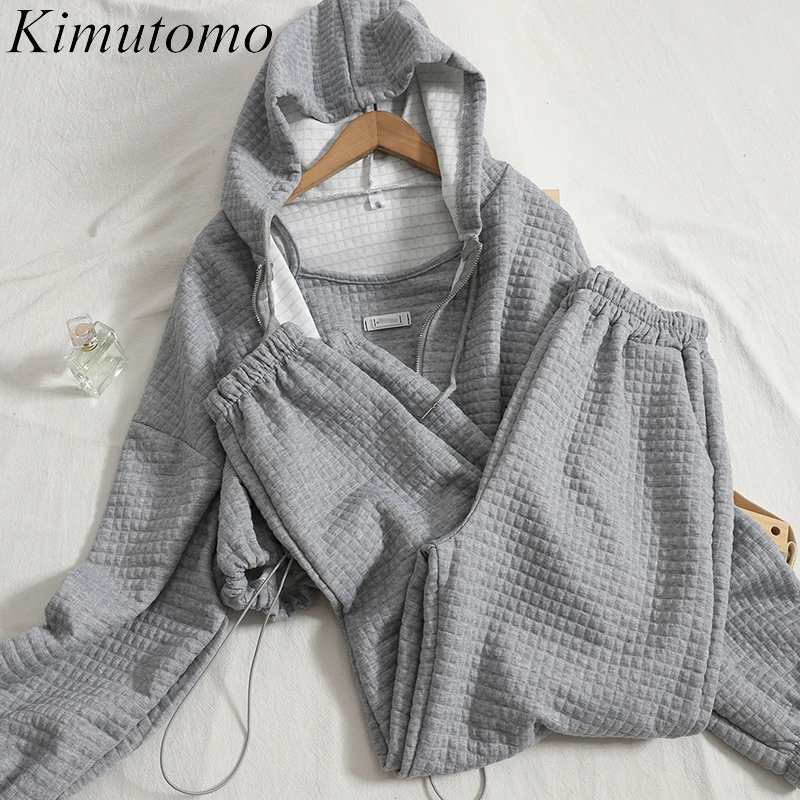 

Осенний Повседневный Женский костюм Kimutomo, корейский свитшот с длинным рукавом и капюшоном + короткие эластичные брюки с высокой талией, ком...
