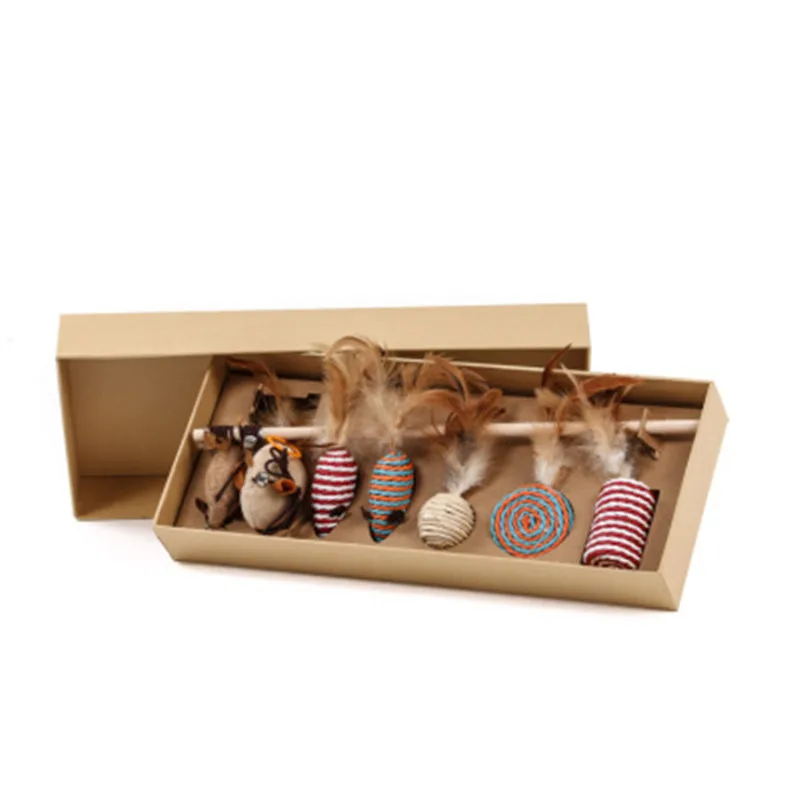 

Pet Cat Toys Teaser Funny Play Interactive Bite Mouse Fish Ball Feather Natural Sisal Rope Cat Accessories Exerciser for Kittens