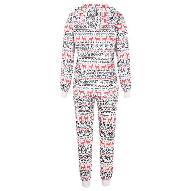 

2020 Winter Women Reindeer Print Long Sleeve Hooded Casual Christmas Set Two Piece Set Elastic Waist Tracksuit