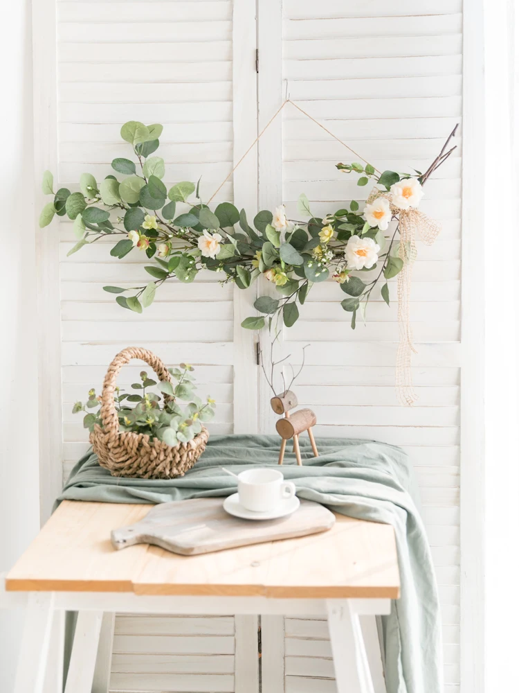 

Искусственный цветок и фотоэвкалипт, лист, сухой цветок, зеленое растение, настенное покрытие