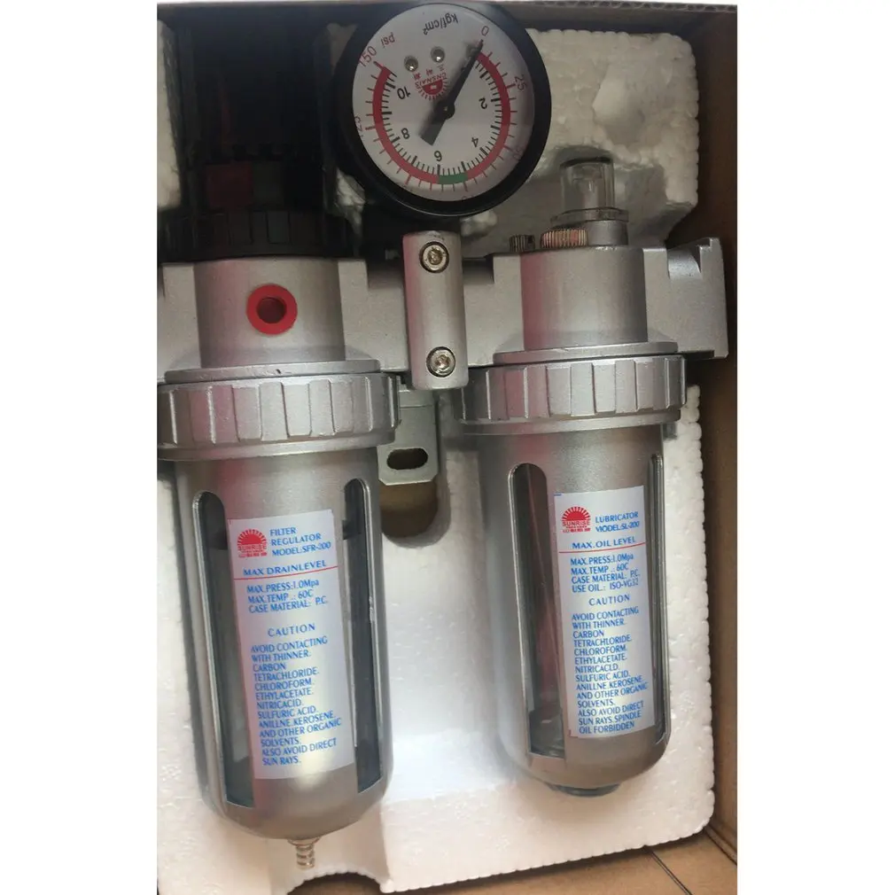 

Air Control Unit Air Compressor Oil Lubricator Moisture Water Trap Filter Regulator Mount Fitting with Air Pressure Gauge