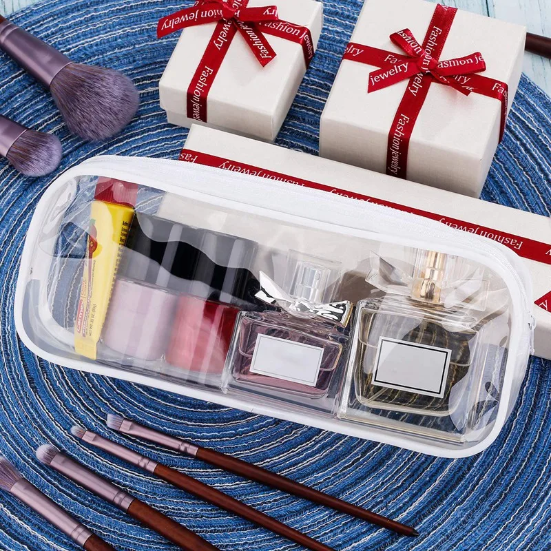 

4 Pieces Clear PVC Zipper Pen Pencil Case, Big Capacity Pencil Bag Makeup Pouch with Zipper for School Office Stationery(White)