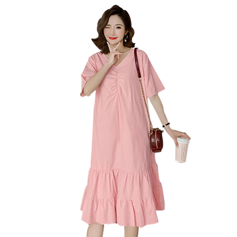 

9111# Summer Chic Korean Fashion Cotton Maternity Long Dress Sweet Cute Clothes for Pregnant Women Loose Pregnancy Dress