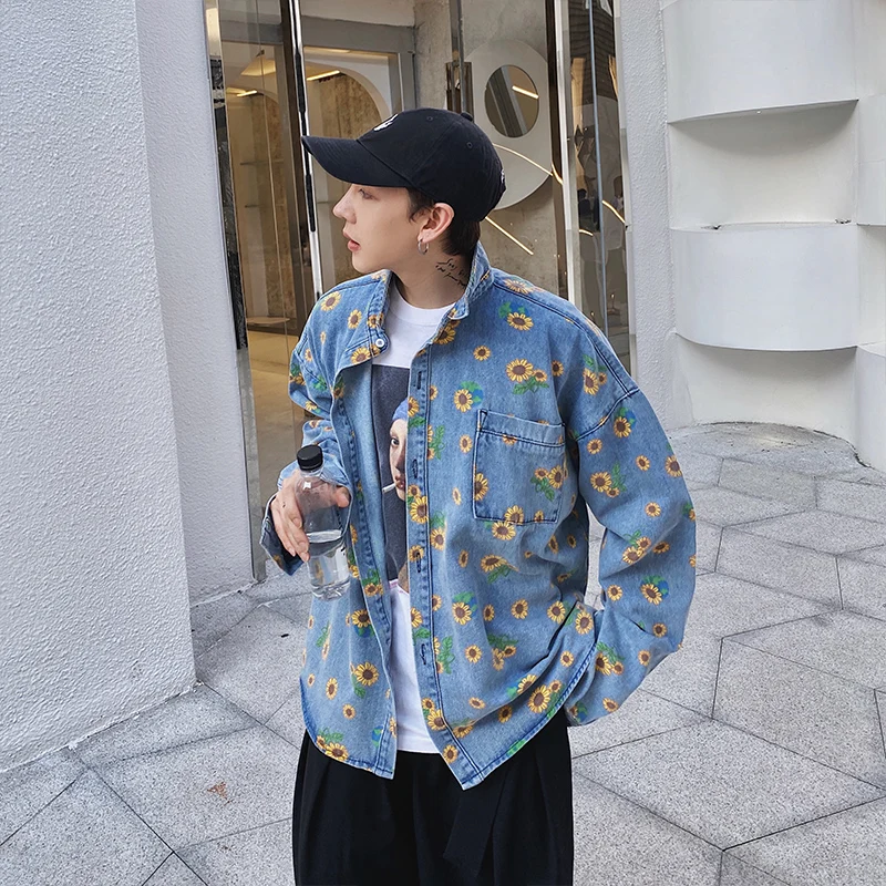Little Daisy denim spring autumn men's coat Korean version loose mesh red street 2021