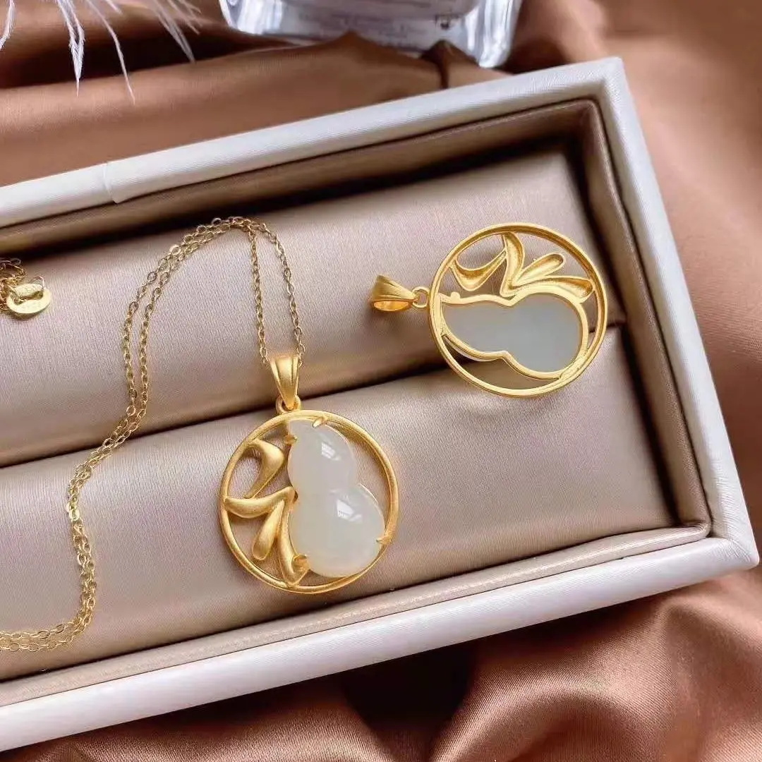 

Natural Hetian Jade Necklace Women's Lucky Pendant Sterling Silver to Give Mom Birthday Gift for the Elderly and Elders