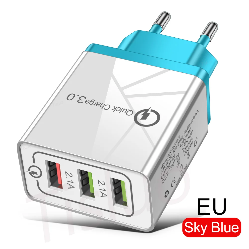 Быстрая зарядка 3,0 USB зарядное устройство 4.8A быстрое зарядное устройство для iPhone 7 8 X samsung S10 A50 Xiaomi MI9 QC 3,0 EU US Plug настенное зарядное устройство для телефона s - Тип штекера: EU (Sky Blue)