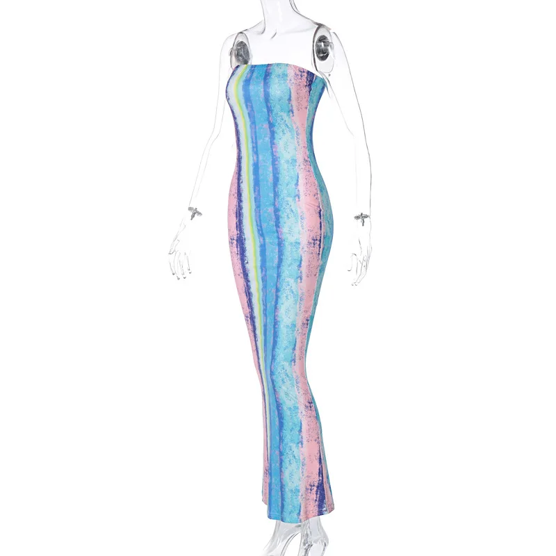 

2021 Long Sleeve Colorful Print V-neck Bodycon Long Dress Spring Women New Fashion Streetwear Party Elegant Outfits