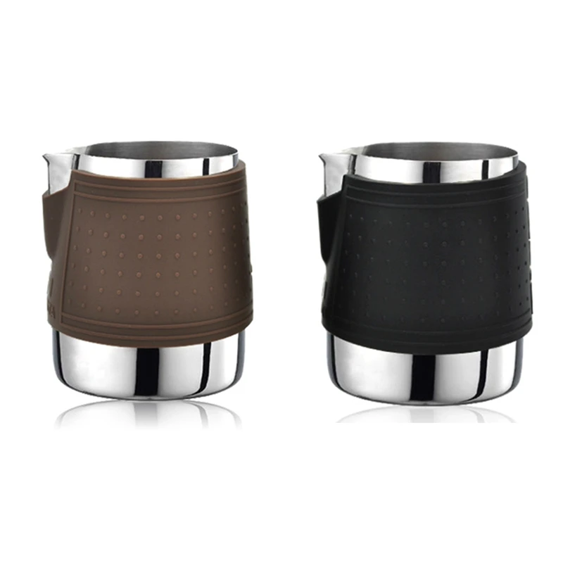 

12 Oz. Stainless Steel Milk Foaming Pot Steamer Pot with Eagle Nozzle Heat Resistant Silicone Grip Pad Machine Latte