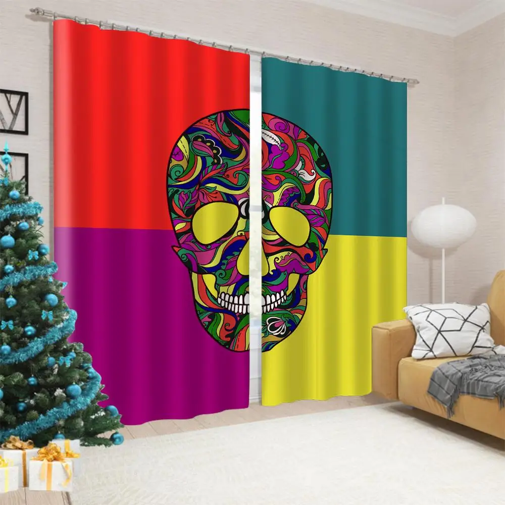 

3D Skull Printed Curtain Blackout Window Curtain Living Room Bedroom Kitchen Door Drapes Cortinas