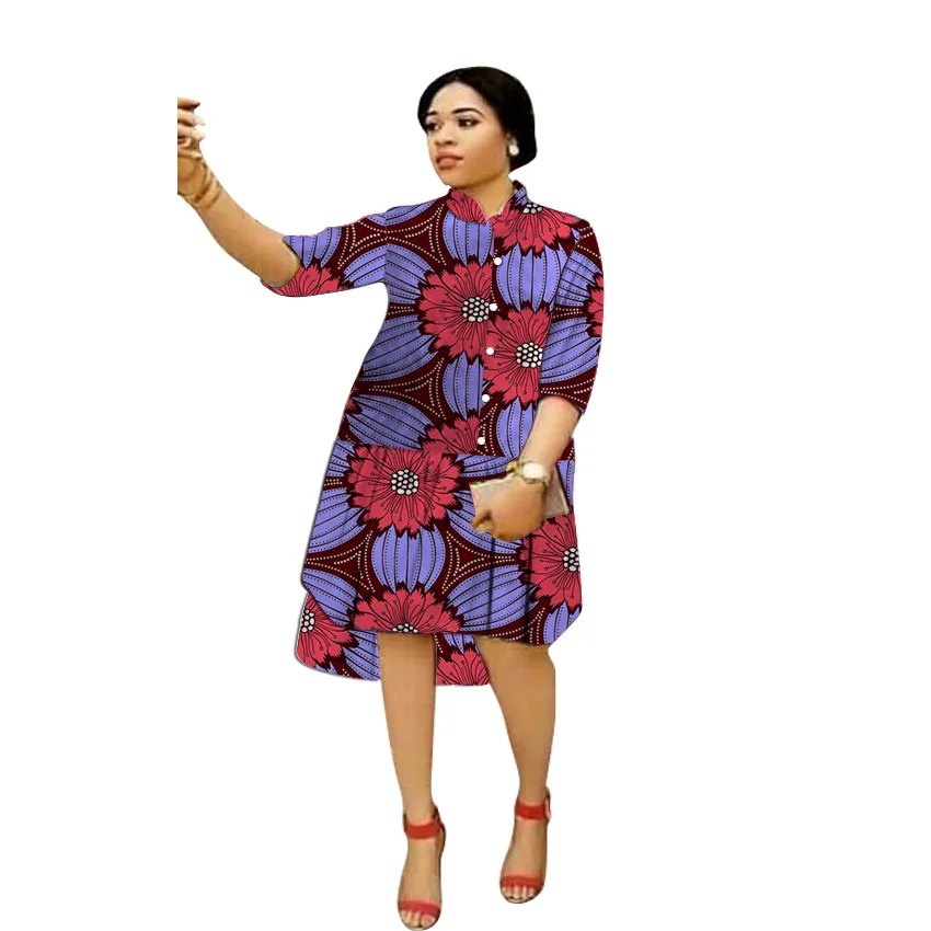 

Elegant stand collar dress Dashiki prints half sleeve women's outfit custom made African party patchwork dresses for ladies