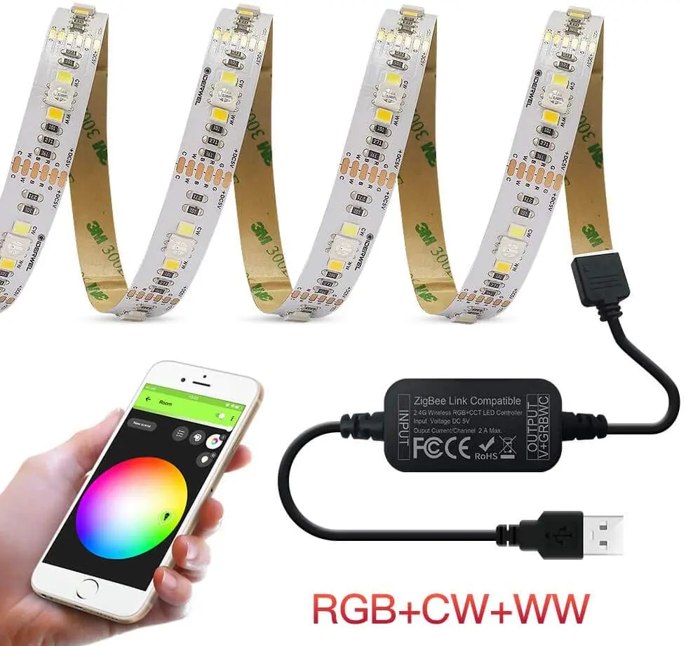 Smart ZigBee USB Strip Light RGBWW Work with Hue Bridge Lightify Hub SmartThings and Amazon Echo Plus for APP/Voice Control RGB | Лампы и