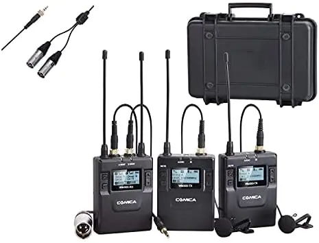 

Comica Wireless lavalier Microphone UHF 96 Channel CVM-WM300A with CVM-DS-XLR 3.5mm TRS to Dual XLR Stereo Audio Output Cable