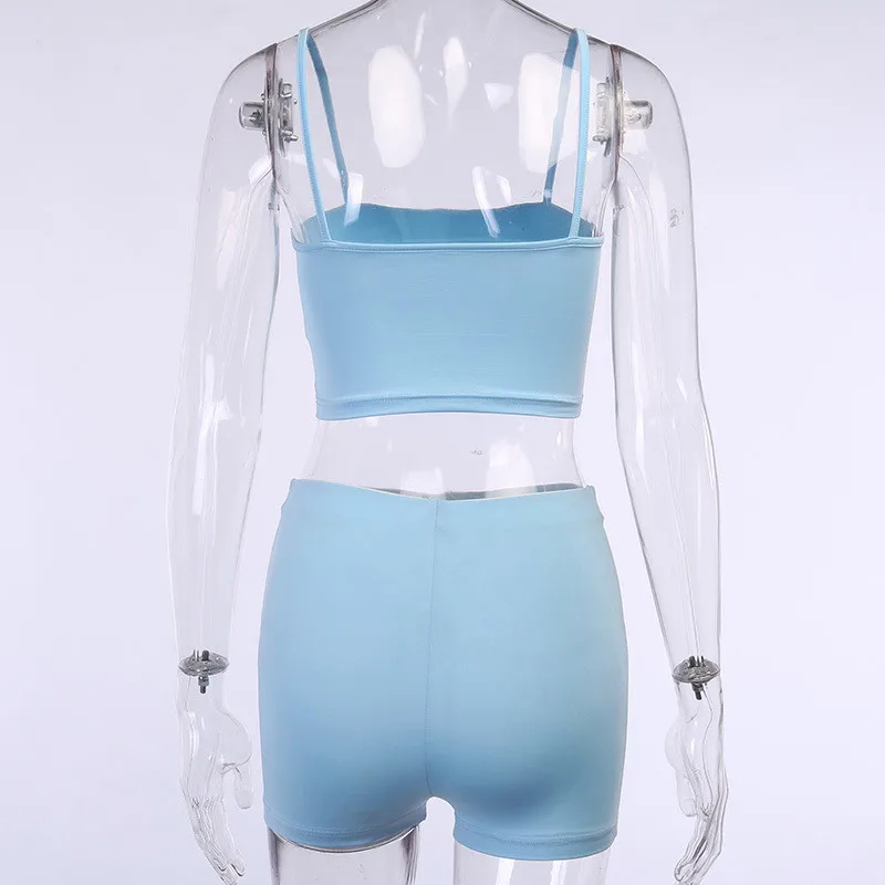

Women Summer Basic Casual Solid Two-pieces Sets Purple Strapless Crop top and Shorts Suits Blue Purple Sets High Quality