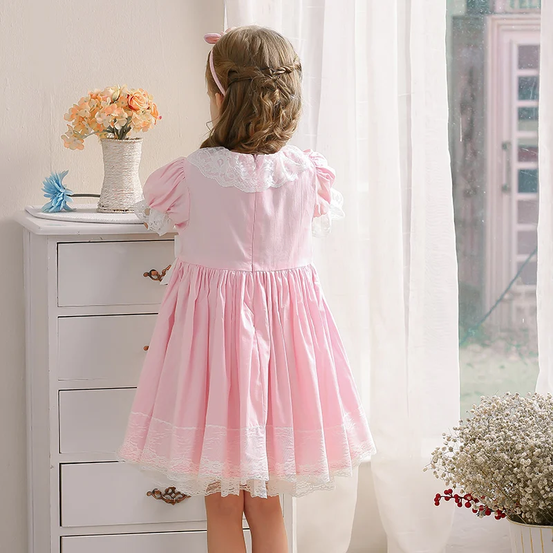 2020 летнее милое розовое платье принцессы для девочек с пузырьковыми рукавами
