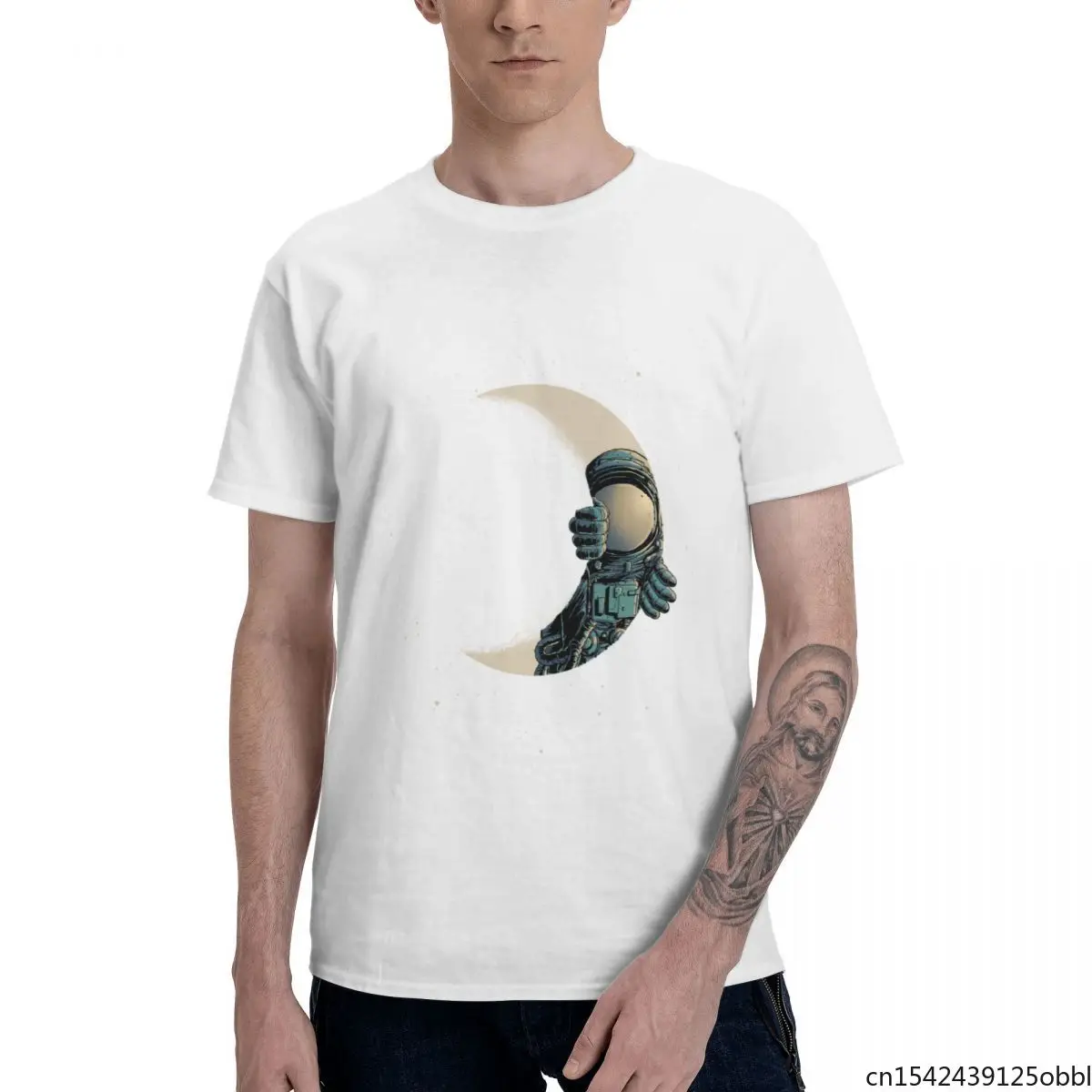 

Crescent Moon Astronaut Silhouette Crewneck Men's T-Shirt Short Sleeve Plus Size M-5XL Unisex Summer Trend