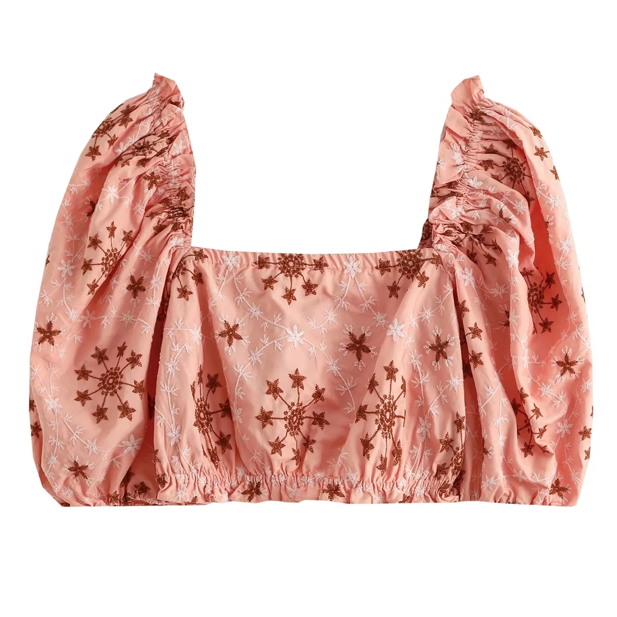 

PTYSIC 2022 Весна Лето Новое поступление Женская блузка с вышивкой Милая шикарная блузка из хлопка с пышными рукавами