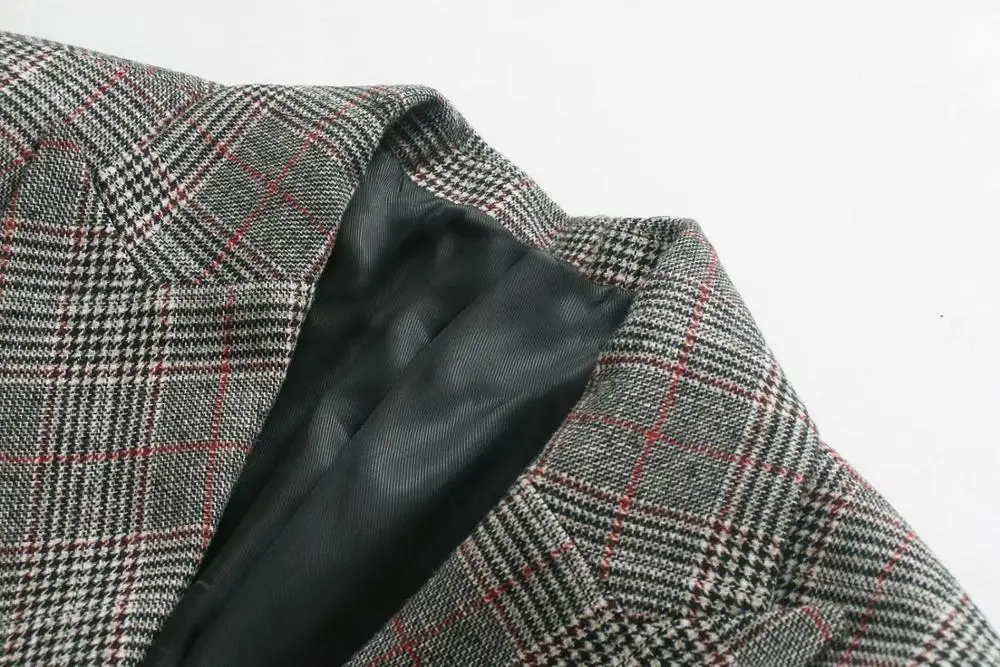 Женский двубортный блейзер в британском стиле повседневный офисный клетку ретро