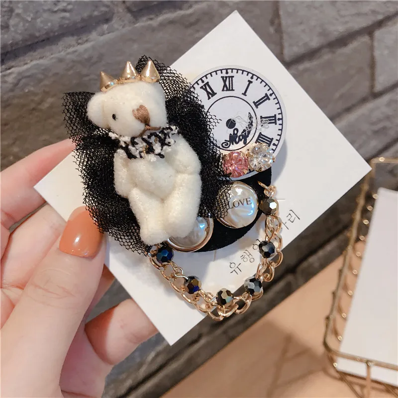 

Luxury classic bear fabric brooch women party dial decoration chain pin buckle badge brooches accessories