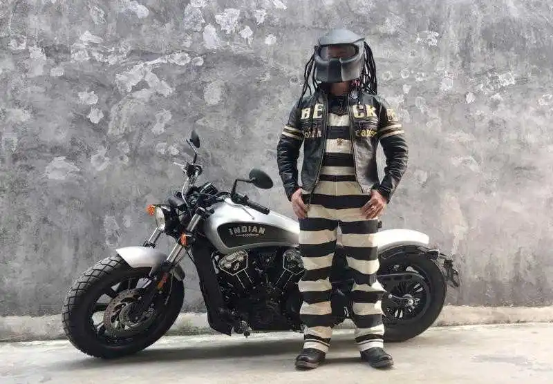 

BOB Prisoner DONG Striped Overalls Vintage Men's Motorcycle Biker Racing Pants