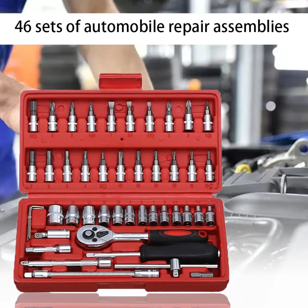 Car Repair Tool Socket Set Hardware Tool Kit For Car Auto Repairing Tool Torque Ratchet Wrench Set 46Pcs