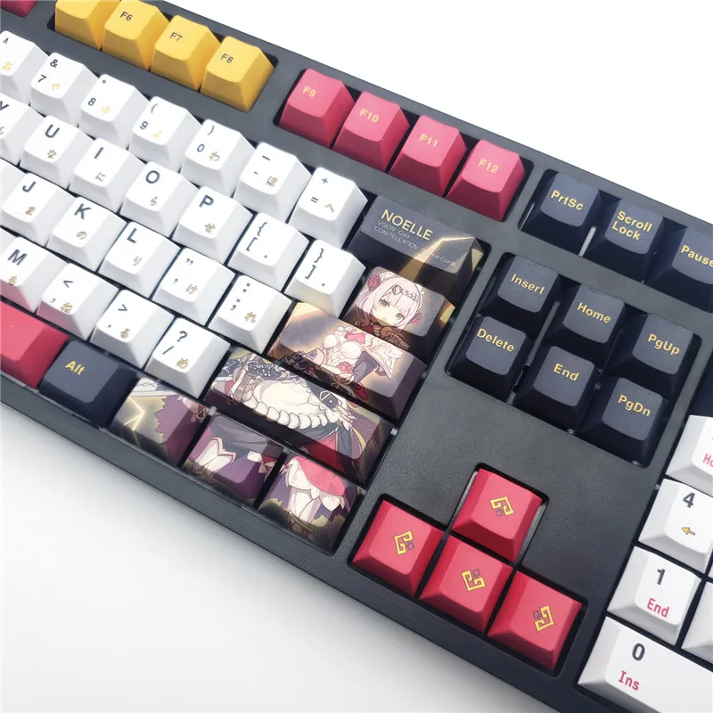 Игровая механическая клавиатура Genshin Impact с мультяшными героями игры PBT 108