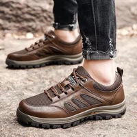 hiking shoes 2021 new mesh breathable casual leather shoes mens comfortable sports shoes spring and autumn