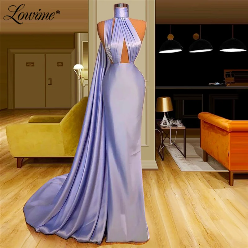 

Lowime Purple Evening Dresses Middle East Satin Party Dress 2021 Saudi Arabic Dubai Long Prom Gowns Robe De Soiree