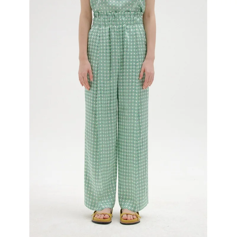 

Брюки женские весенне-летние, длинные прямые, в зеленую клетку, с высокой талией, свободные, 2021