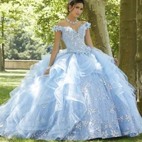 princess ball gown 2022 quinceanera dress blue sweet 18 sweetheart fashion lace appliques lace up back party gown