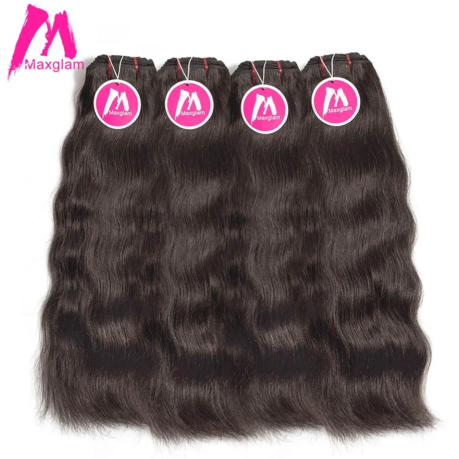 Maxglam сырье и индийские волосы прямые натуральная человеческих волос Weave Связки