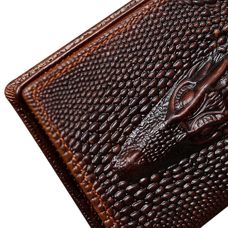 

High-quality men's wallets fashion New First Layer Oil Wax Cowhide Genuine Leather Crocodile Grain Purse Card Holder Pack Wallet