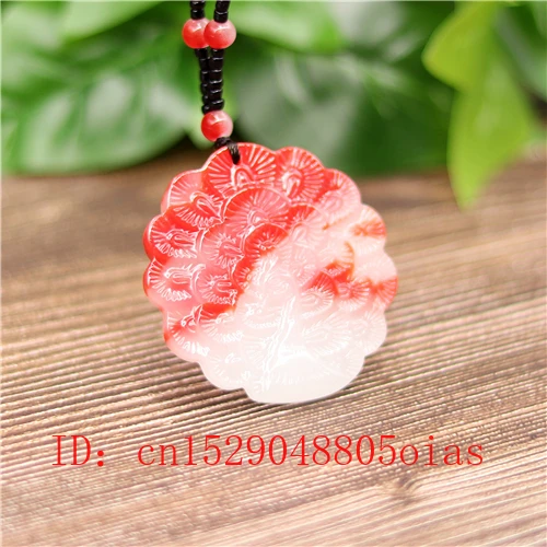 Натуральный красный белый китайский нефритовый павлин кулон ожерелье Шарм