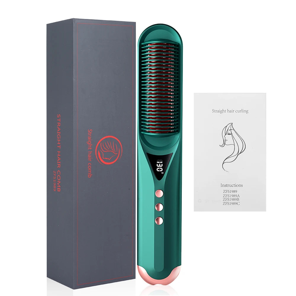 

Ceramic Straight Hair Comb Multifunctional Tourmaline Ceramic Hair Curler Brush Flat Irons Straightening Heat Hair Curling Iron
