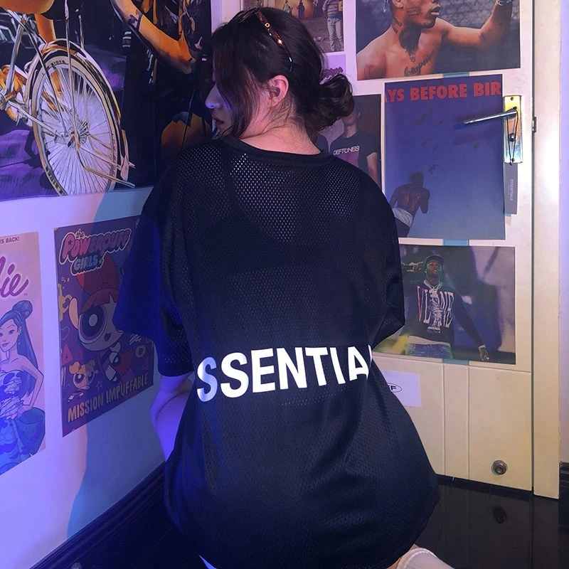 

Summer T-shirts Essentials Letter Print Men Women Mesh Hole tshirt Hip hop Essentials Casual High Quality Mesh Short Sleeve tees