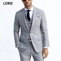 lorie light grey groom tuxedos peak lapel groomsman wedding tuxedos business men prom party formal jacket blazer 3 piece suit