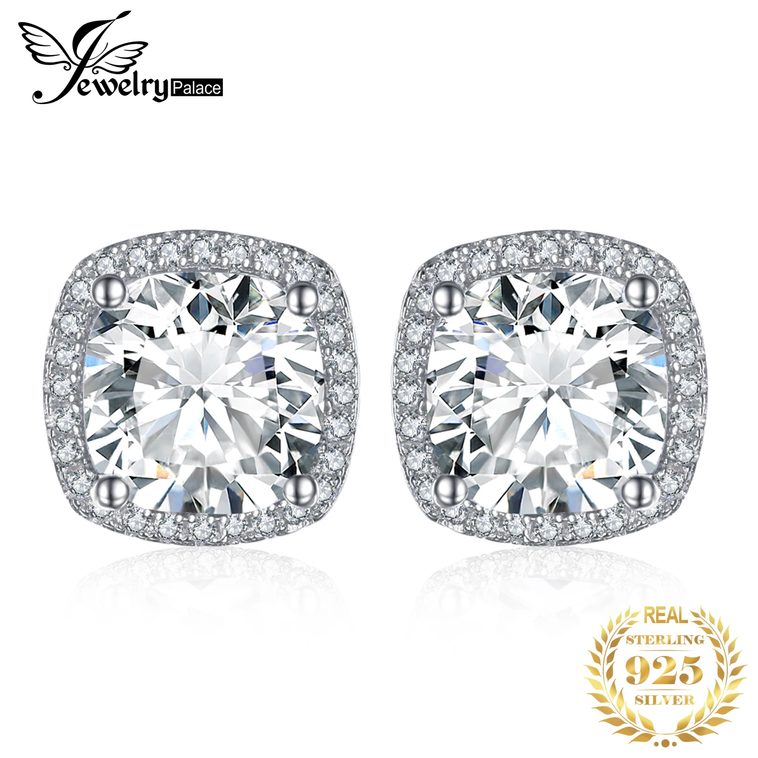 Женские серьги гвоздики JPalace Cubic Zirconia Halo корейские из стерлингового серебра 925