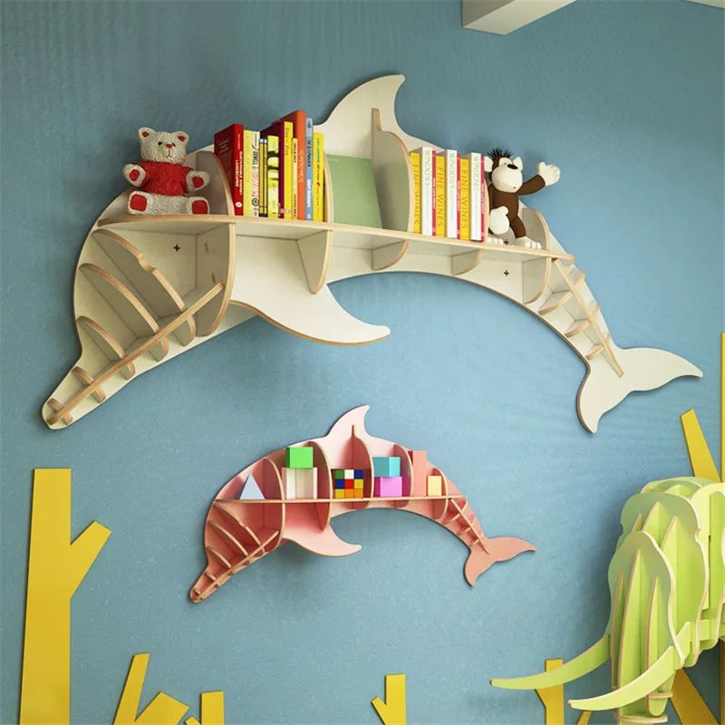 

[HHT] Nordic Creative Solid Wood Wall-mounted Rack Dolphin Shape Storage Shelf Background Wall Decoration Shelves Bookshelf