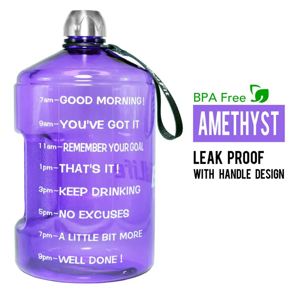 Amethyst Bottle Quifit 128 унций 64 унции 32 унции 1 галлон BPA бесплатно пластиковая большая бутылка для воды для питья кувшин Тыква для путешествия спорт, фитнес, тренажерный зал бутылка воды эко - Цвет: Amethyst Bottle
