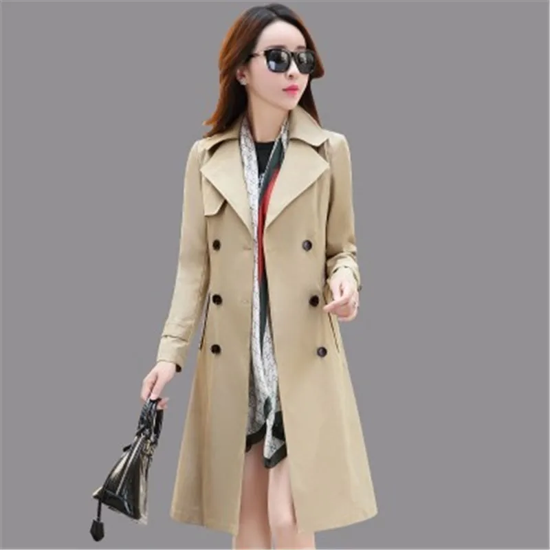 

Fashion Femmes Long Trench Coat Women's 2020 New Spring Autumn Korean Slim Khaki red Windbreaker Female Outerwear Top