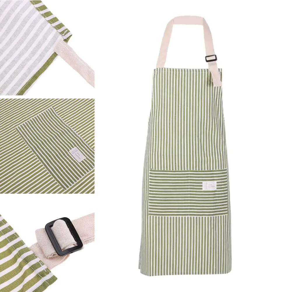 Женский фартук в полоску без рукавов с карманом из антигрязного хлопка для кухни