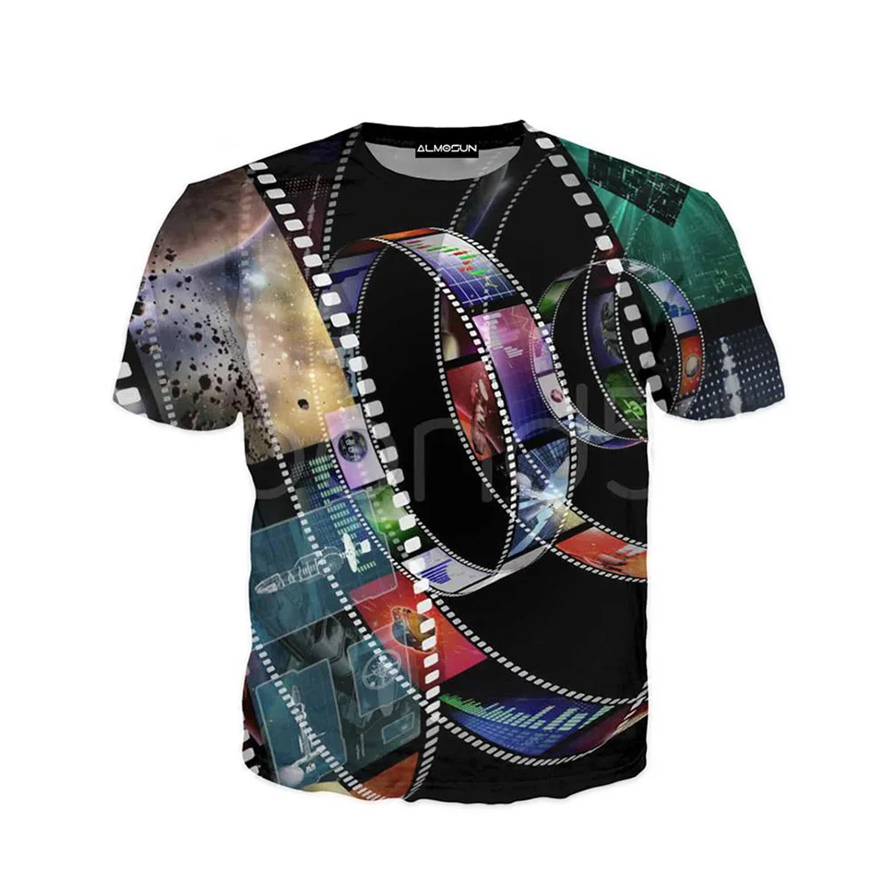 Видеокамера Камера объектив 3D во всем печатных футболки короткий рукав Hipster в