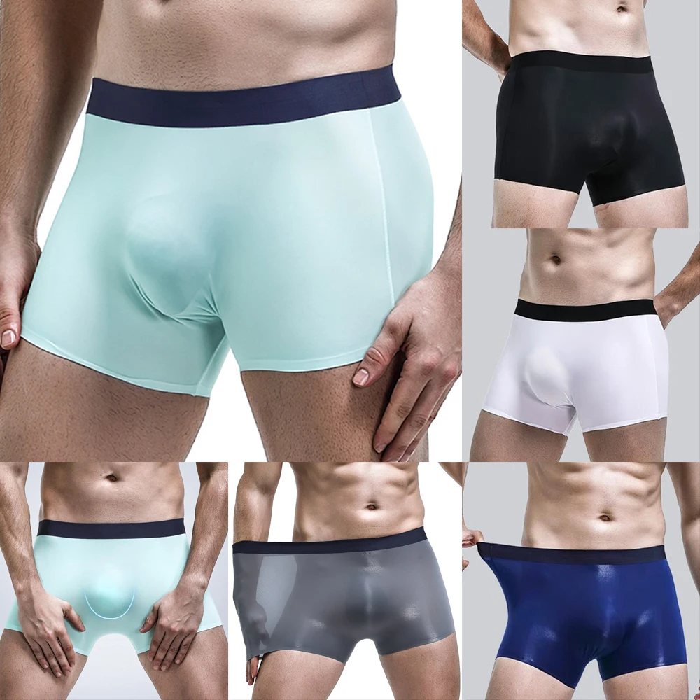 

2021 New Men's Sexy Breathable Ice Silk Boxer Briefs Seamless Shorts Underwear Comfortable Soft Underpants