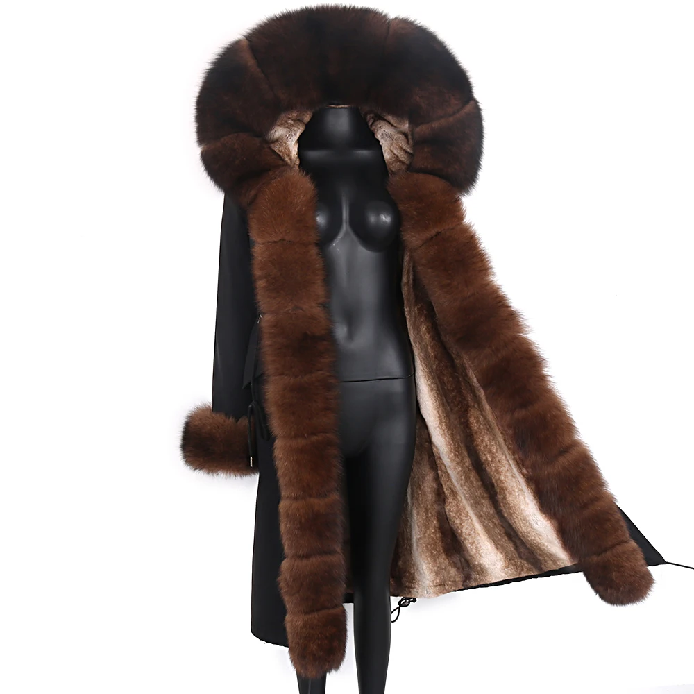 

2021 Real Fur Coat Winter Parka Women X-Long Parka Waterproof Coat Thick Imitation Minkr Liner Natural Raccoon Fur Collar Hood
