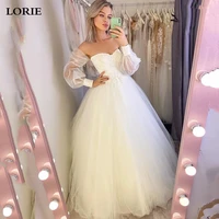 lorie a line silk tulle wedding dress long puff sleeve floral applique 2021 bride dress beach off shoulder sexy wedding gowns